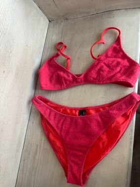 Triangle swimwear Terry Cloth Pink-Red Bikini Set